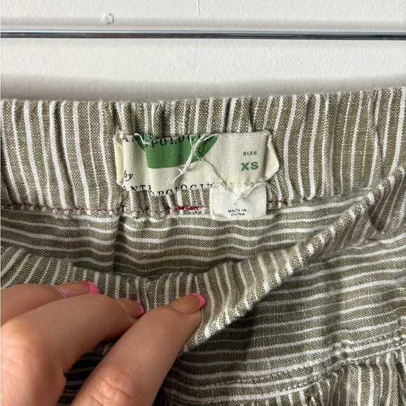 Anthropologie Green Striped Linen Pants Beach Coastal - Picture 3 of 5